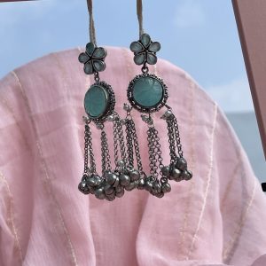Ghazala Ghungru Earrings-  Aqua Blue