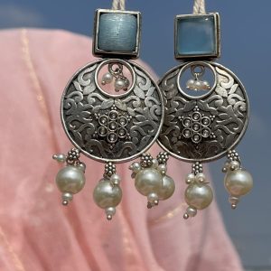 Nimmi Statement Stud Earrings- Aqua Blue