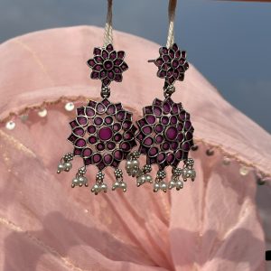 Mumtaz Stone Drop Earrings- Ruby