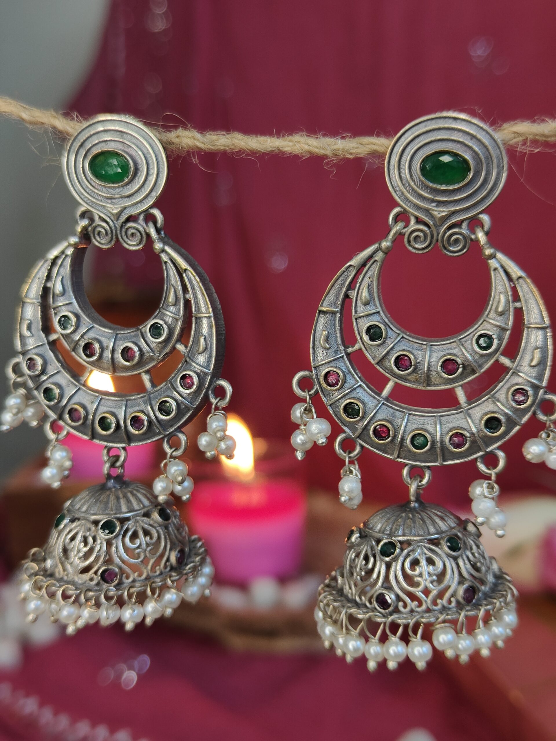 chandni chandbaali green & white