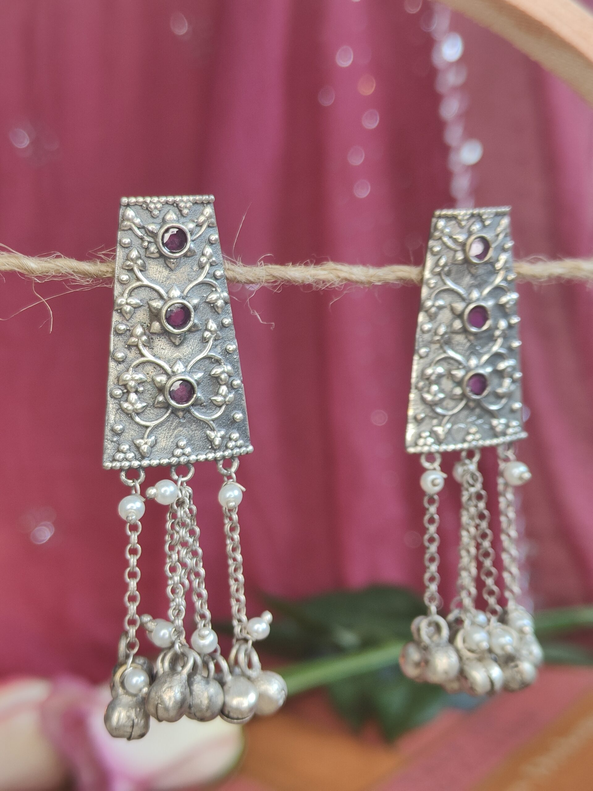 Bindu Ghungru Earrings - Ruby