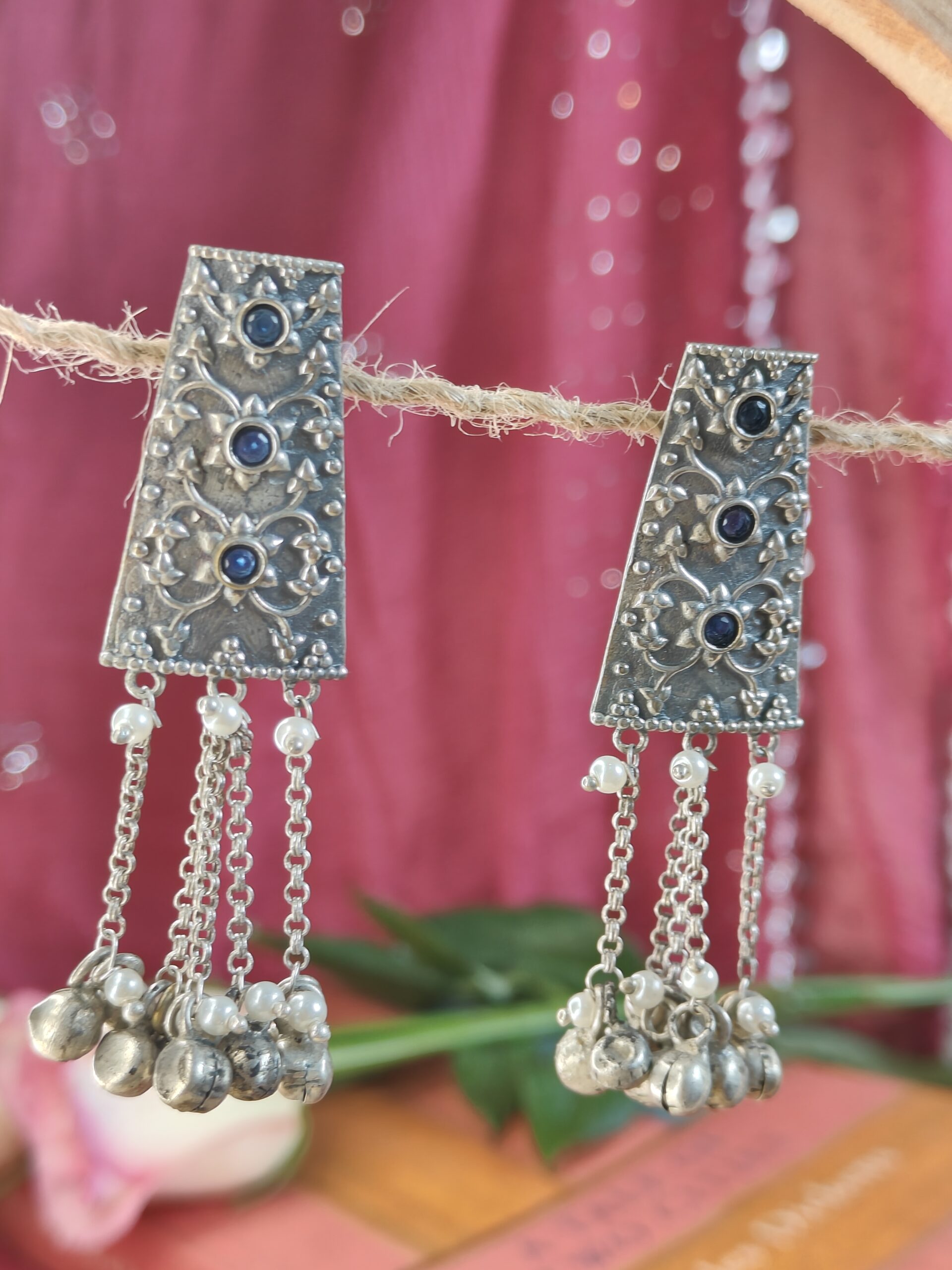 Bindu Ghungru Earrings - Blue