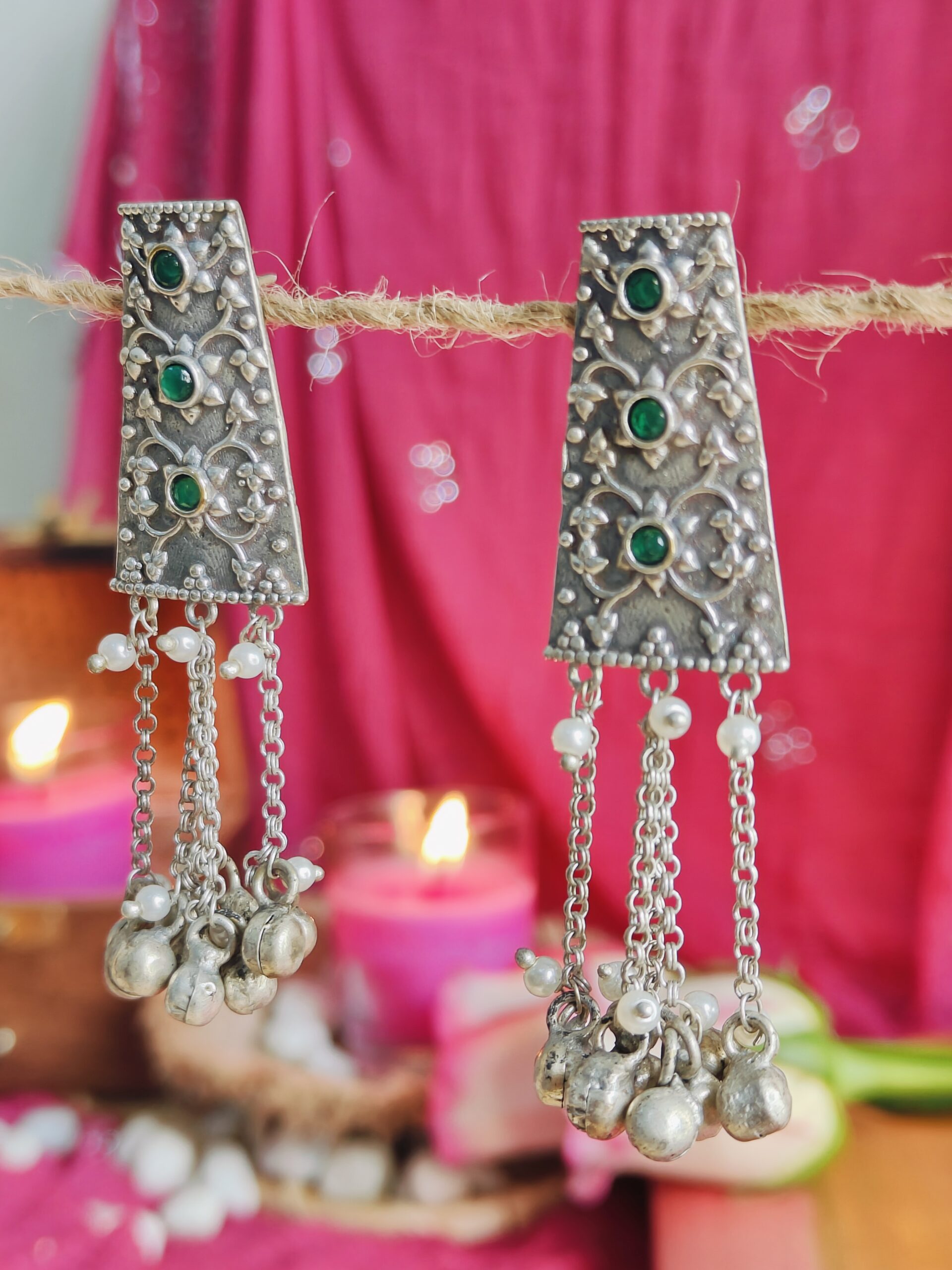 Bindu Ghungru Earrings - Green