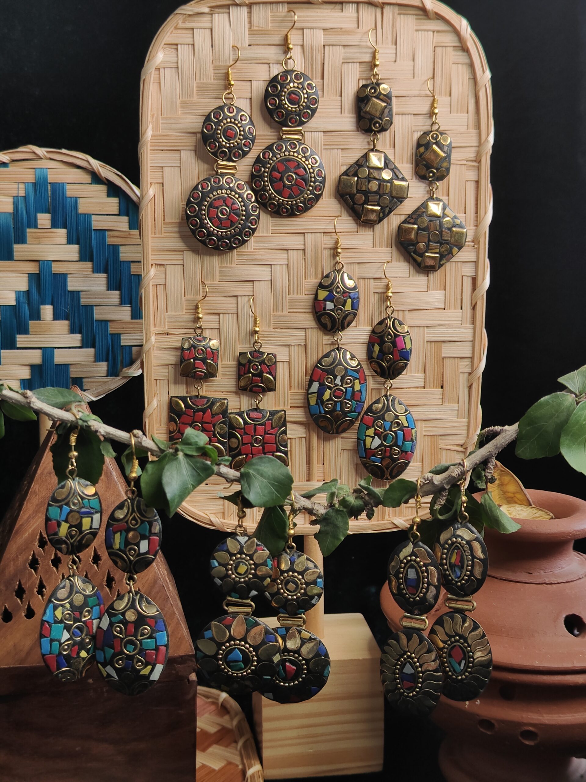 timir aabha lac double layer earrings timir aabha lac double layer earrings