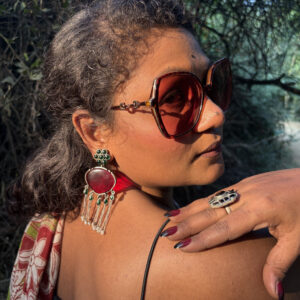 Geet Statement Dangler Earrings -Red & Green