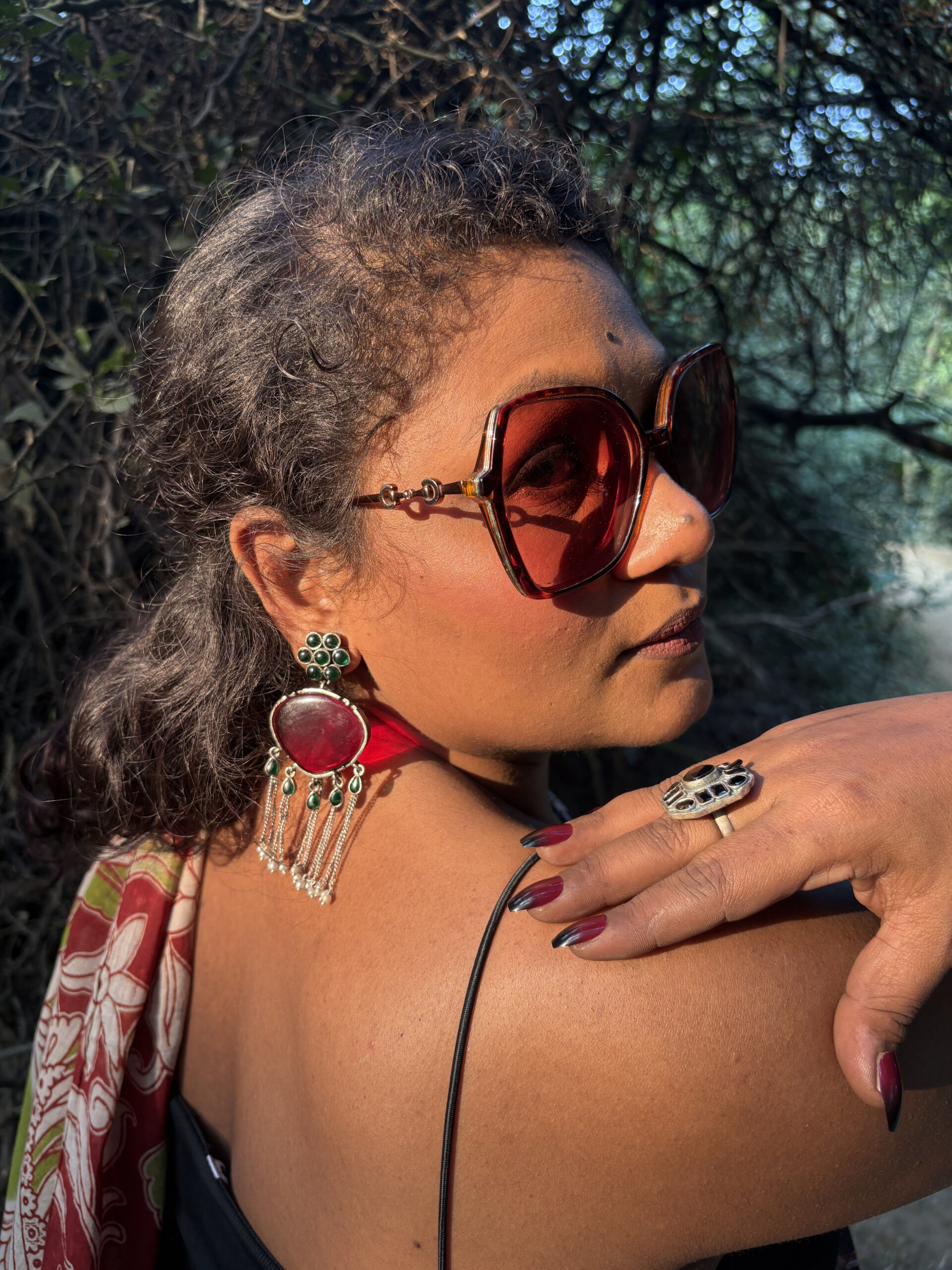 Geet Statement Dangler Earrings -Red & Green